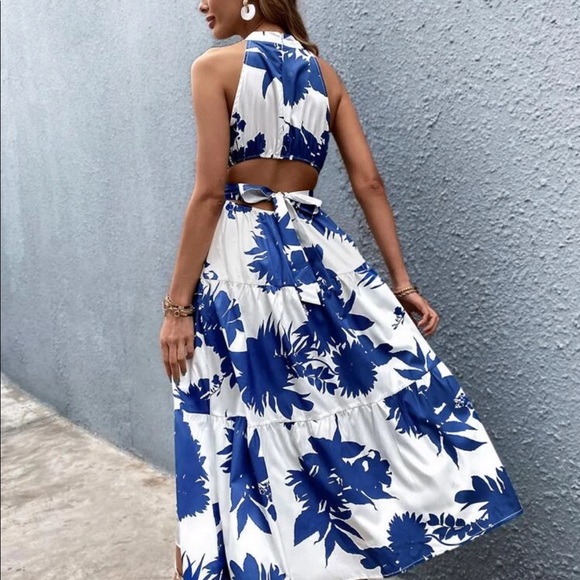 Boho gypsy tropical leaves print open back dress - Picture 7 of 8